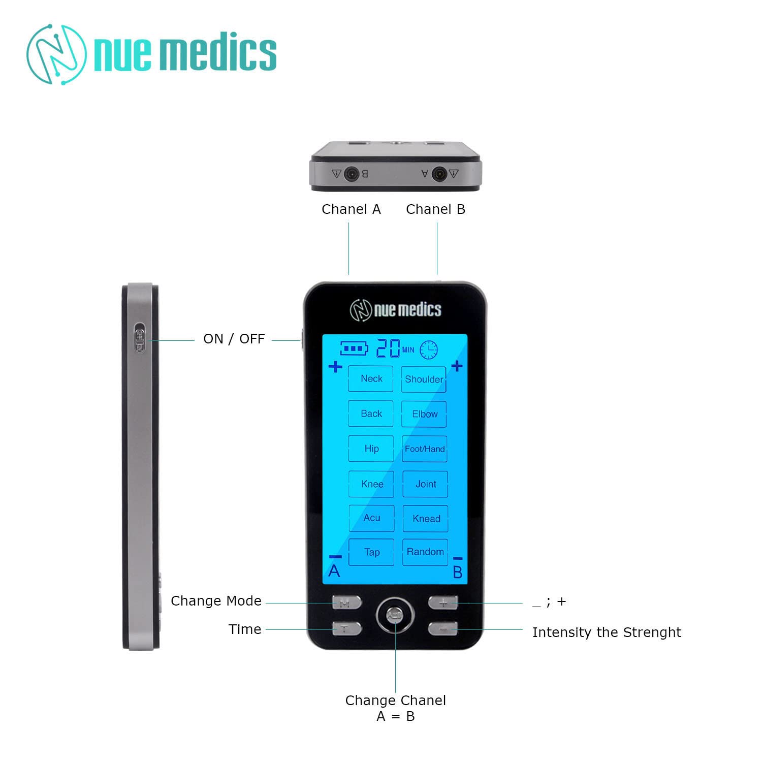 NueMedics pad and wire holder with included treatment-point chart.