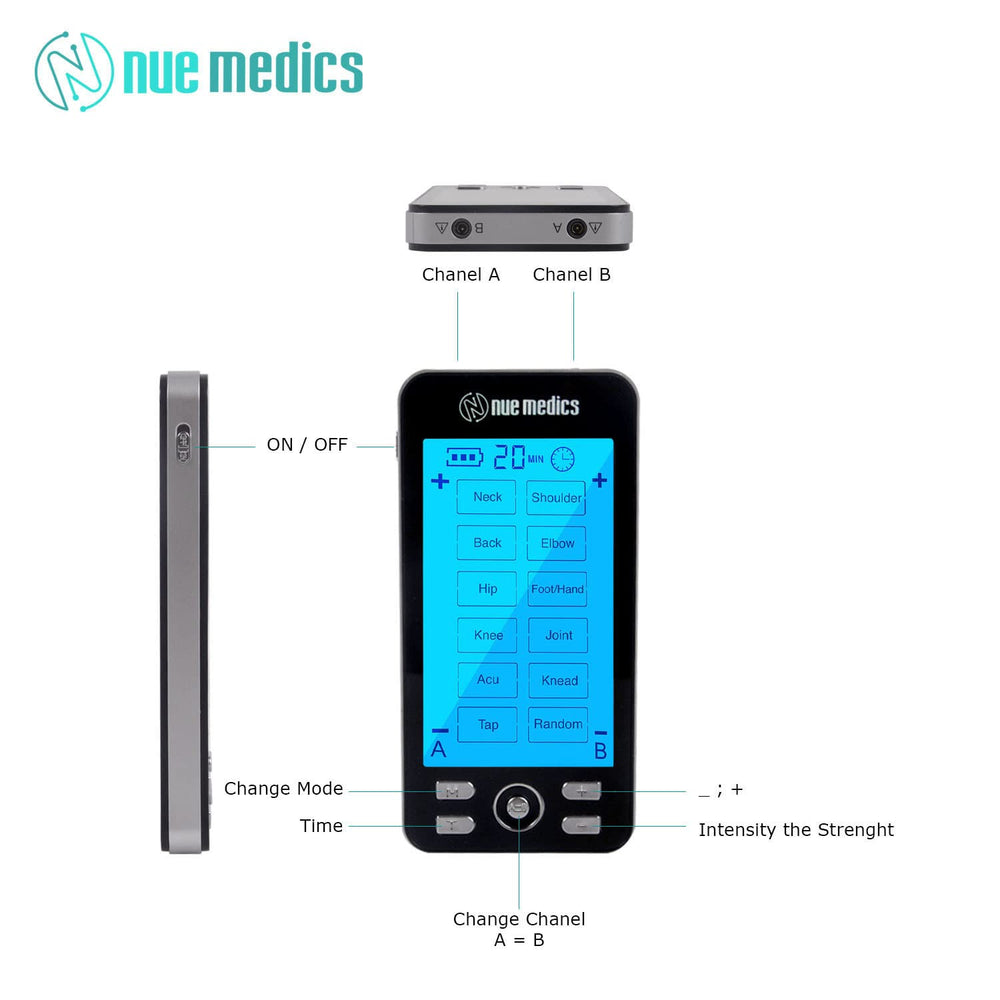 NueMedics pad and wire holder with included treatment-point chart.