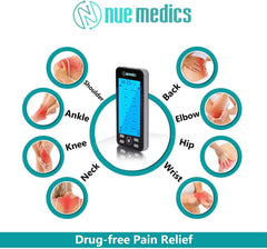 NueMedics Tens 24 dual-output display shows two programmable massage streams for customizable therapy.