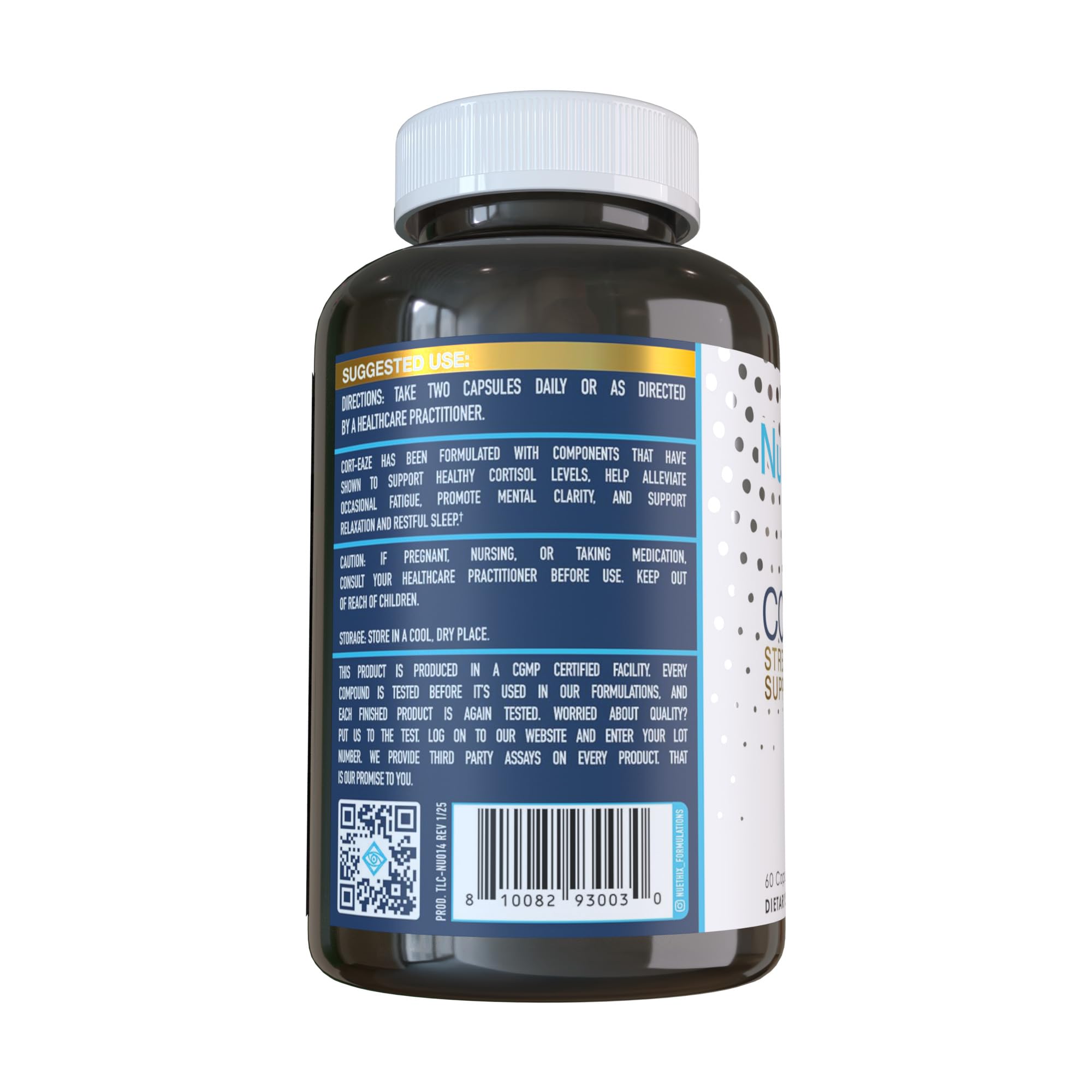 Close-up of NuEthix Cort-Eaze label with plant-based ingredients