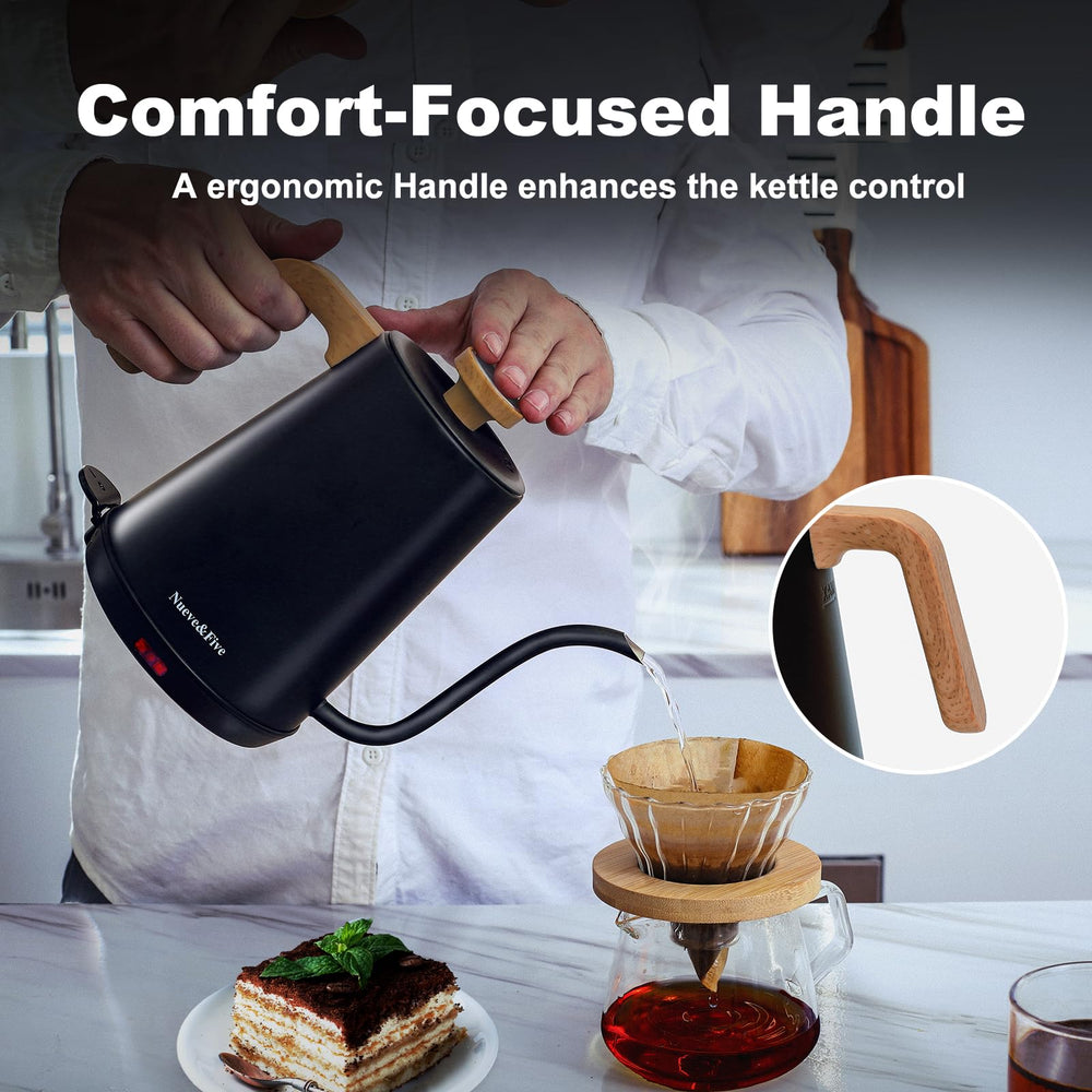 Nueve&Five gooseneck kettle boil-dry protection prevents damage when empty