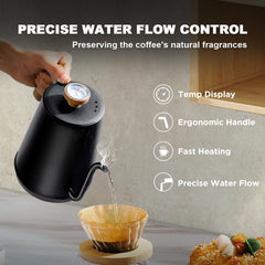 Nueve&Five gooseneck kettle showing precise pour for consistent extraction