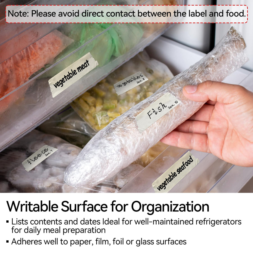 Nufiwra writable freezer labels aid meal planning.