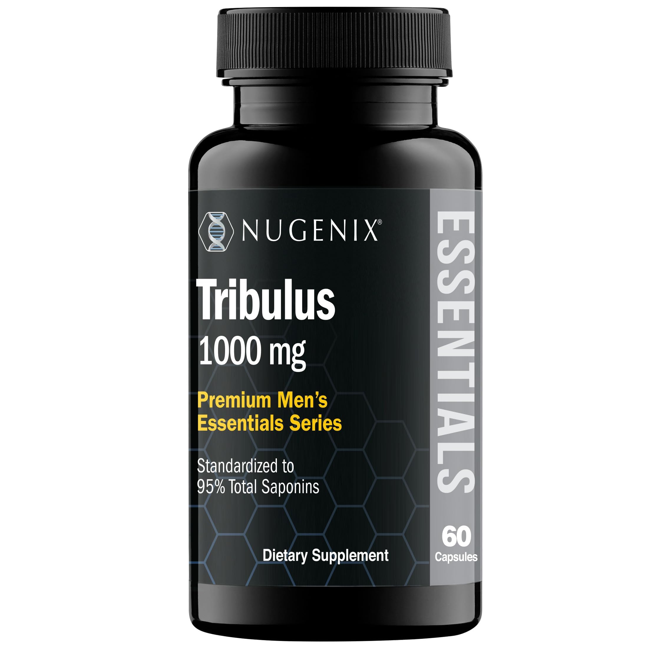 Nugenix Essentials Tribulus bottle with 60 capsules for daily vitality.