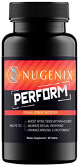 Nugenix Perform bottle close-up highlighting vitality ingredients for men.