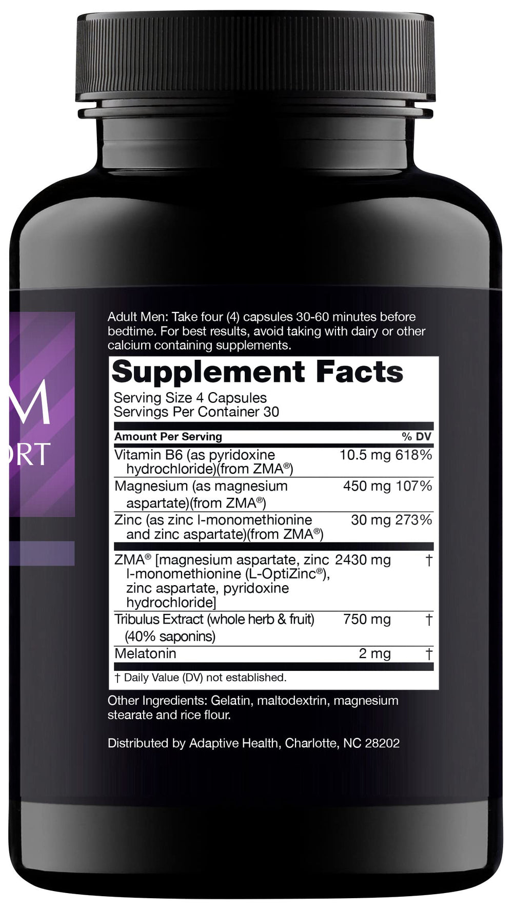 Nugenix PM ZMA bottle back with supplement facts and ingredients