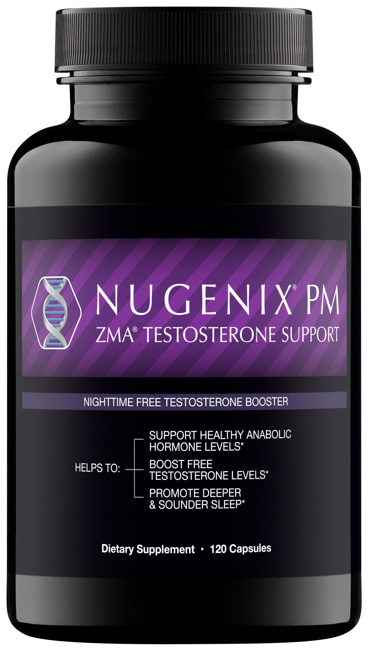 Nugenix PM ZMA bottle front view highlighting premium nighttime formula