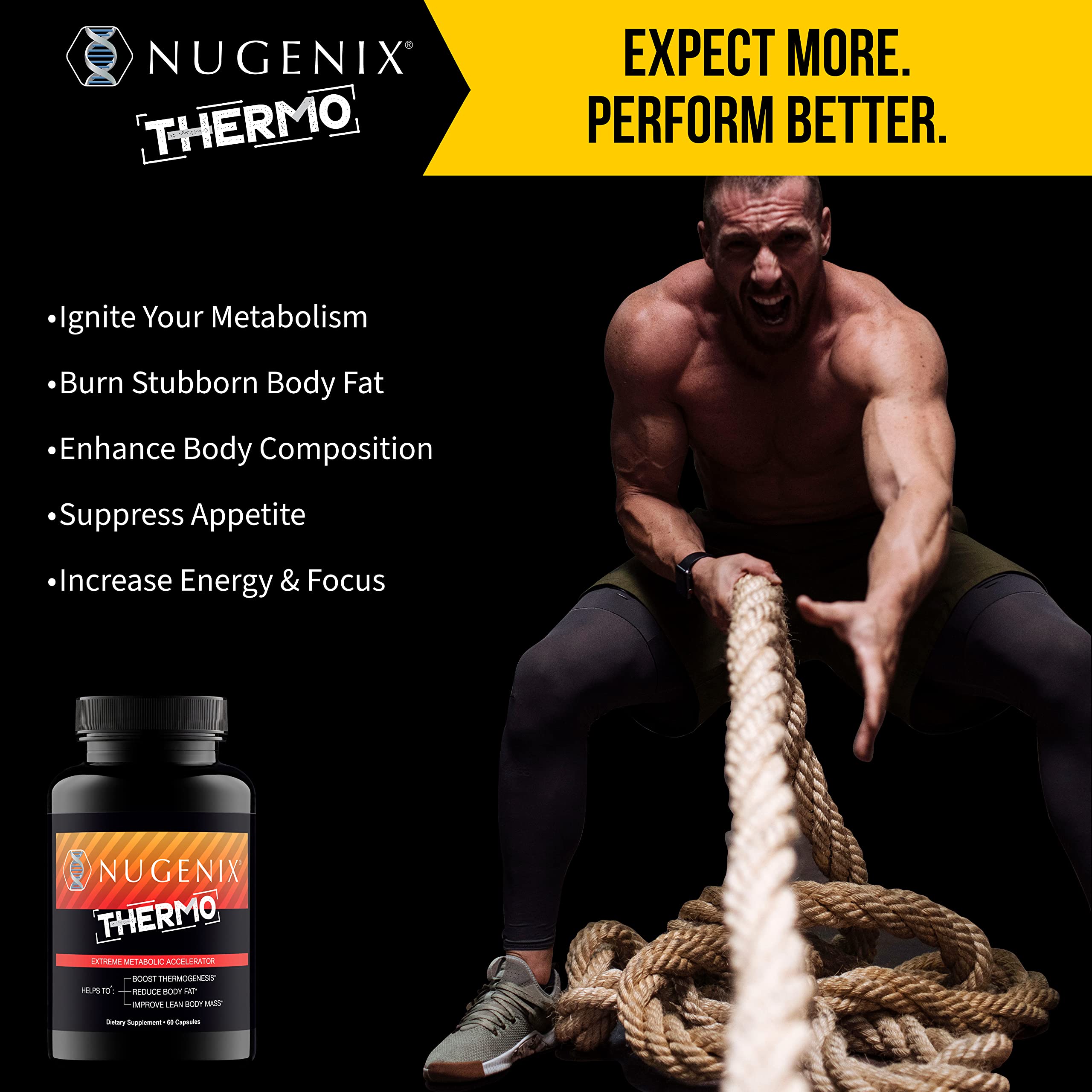 Nugenix Thermo packaging display communicates premium thermogenic support