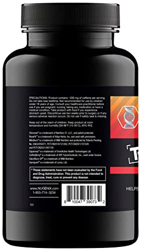 Nugenix Thermo-X bottle label close-up highlighting key ingredients.