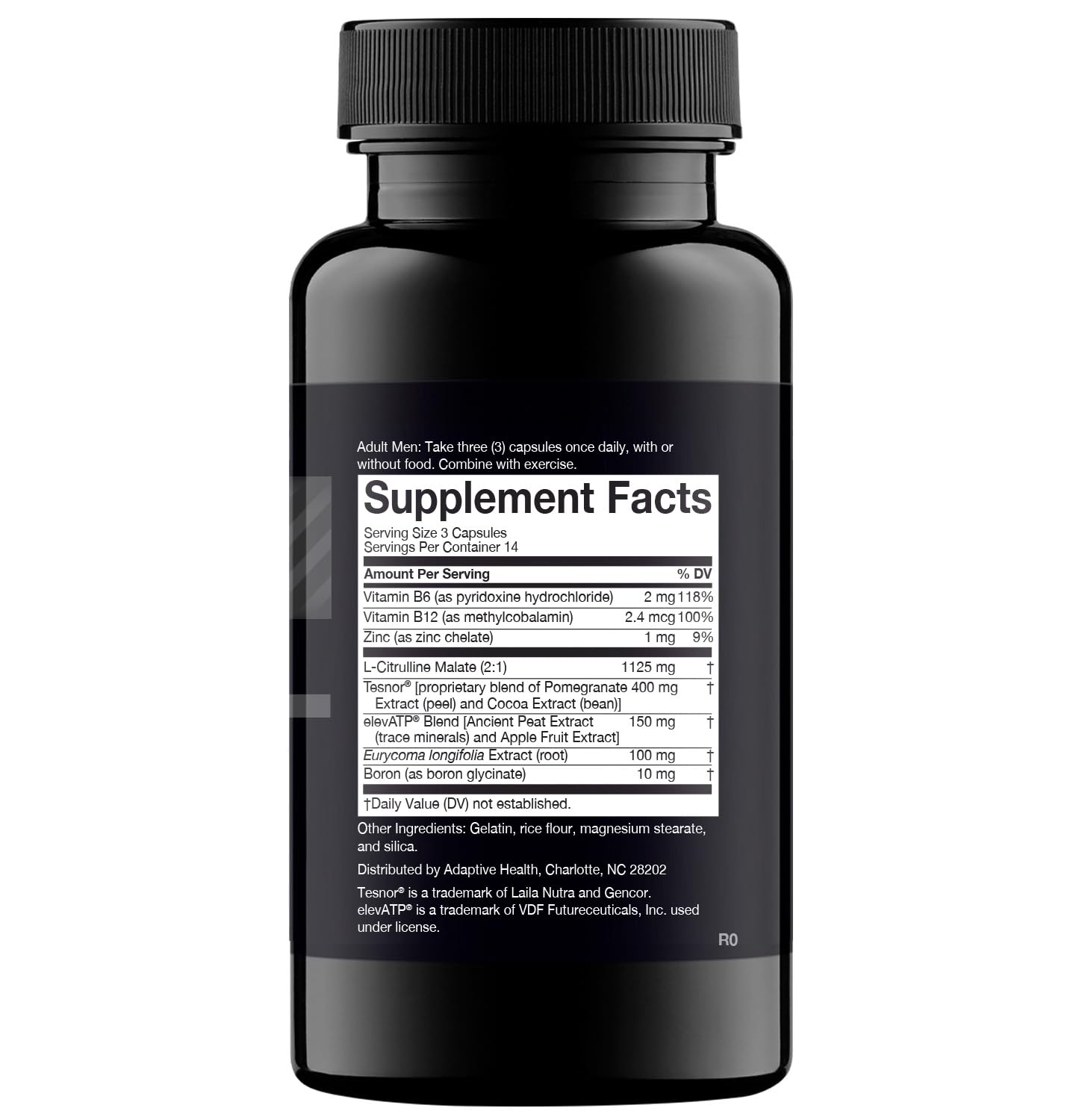 Nugenix Total-T bottle back label with supplement facts and ingredients