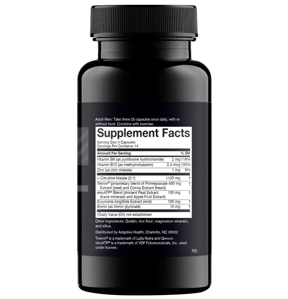 Nugenix Total-T bottle back label with supplement facts and ingredients
