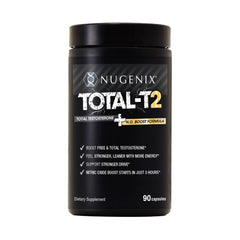 Nugenix Total-T2 bottle front with branding, suggesting daily energy support.