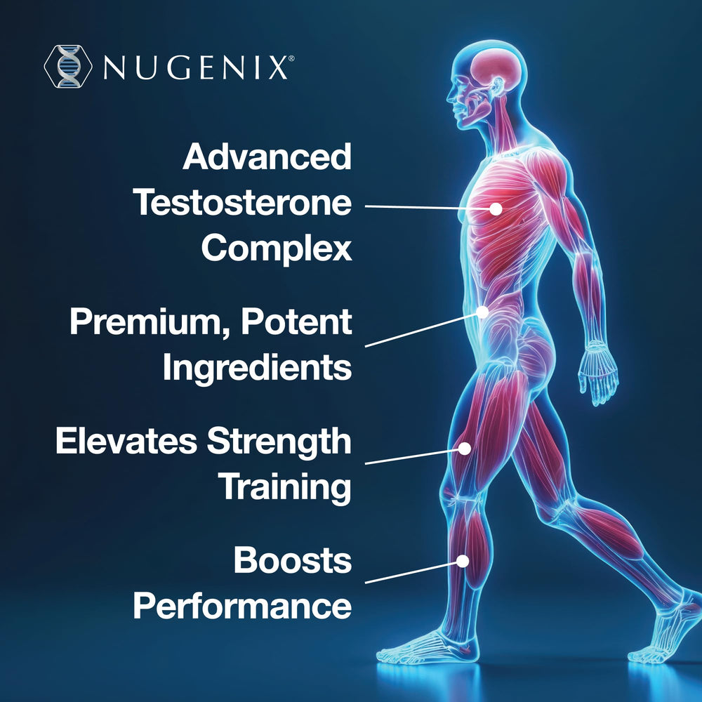 Nugenix Ultimate bottle in gym scene encourages focused training.