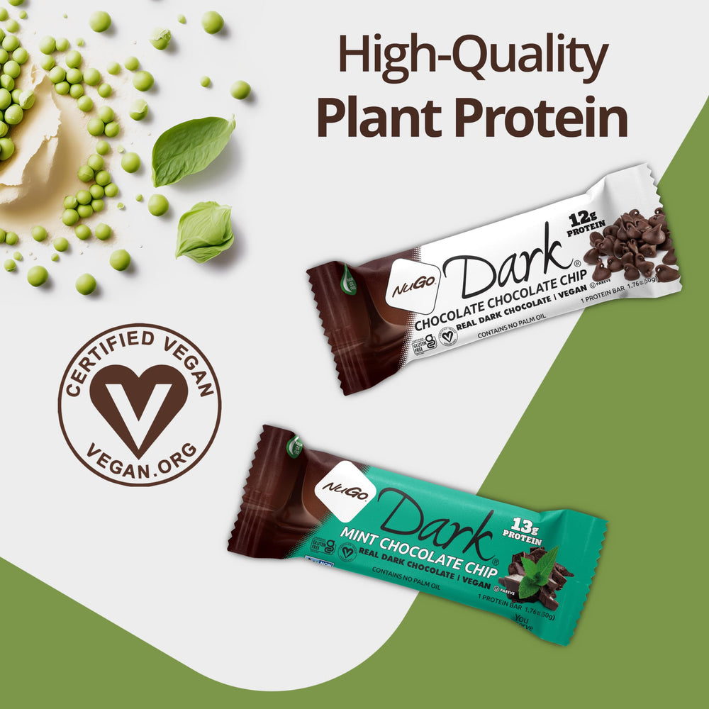 NuGo Dark packaging highlights vegan, gluten-free, and kosher Pareve certifications