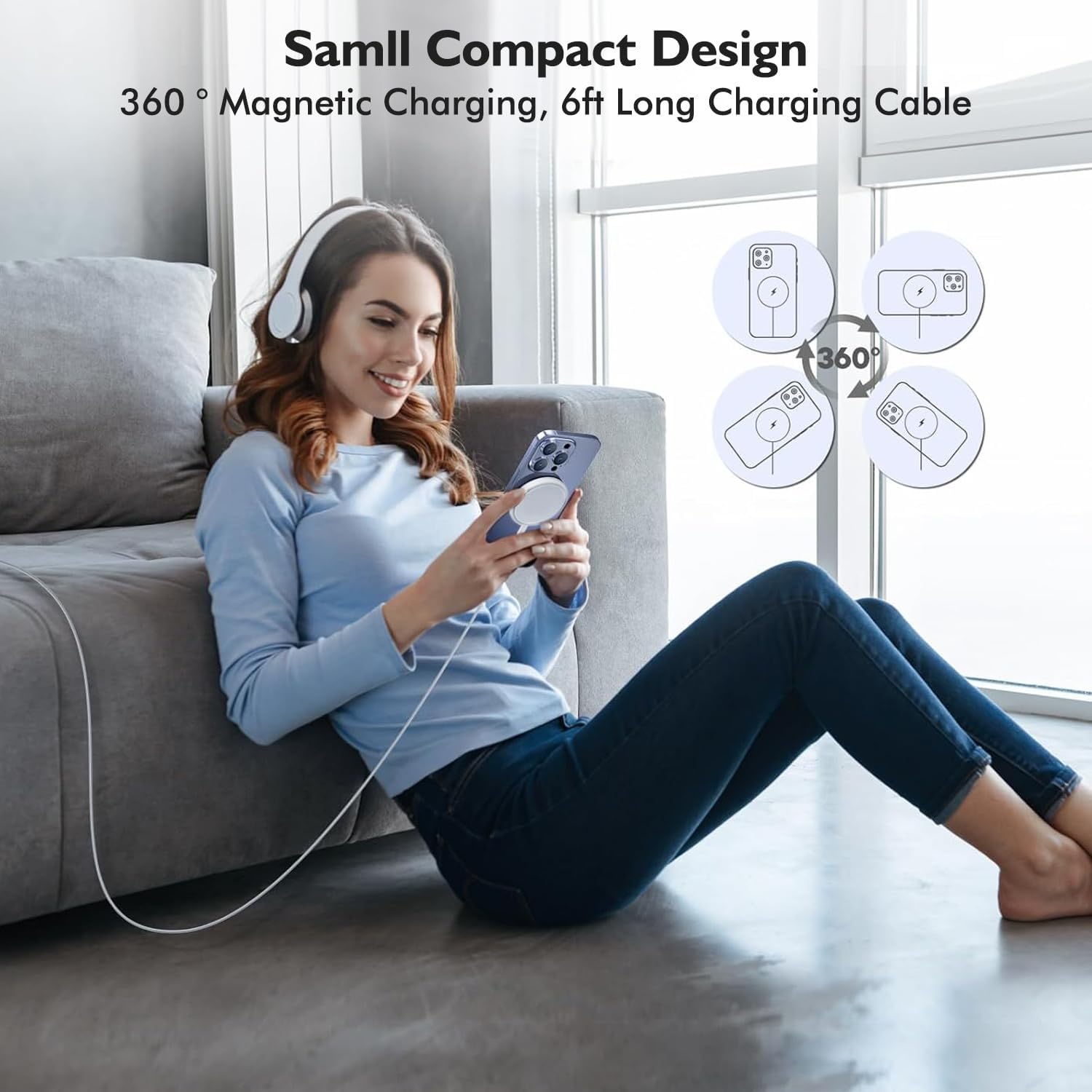 Nuinno travel-friendly charging pad sits on nightstand for easy access.