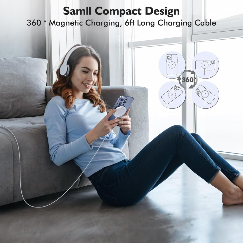 Nuinno travel-friendly charging pad sits on nightstand for easy access.