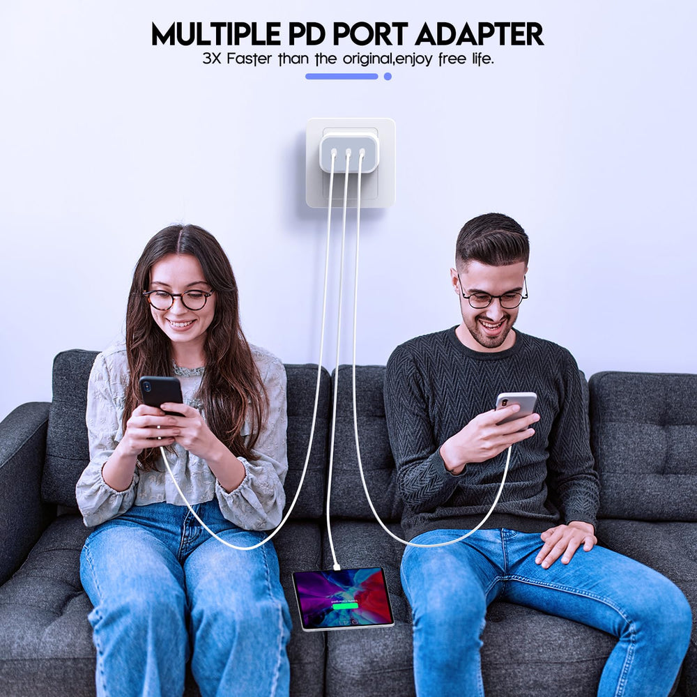 Nuinno universal USB-C charger compatible with iPhone, iPad, Pixel, Galaxy.