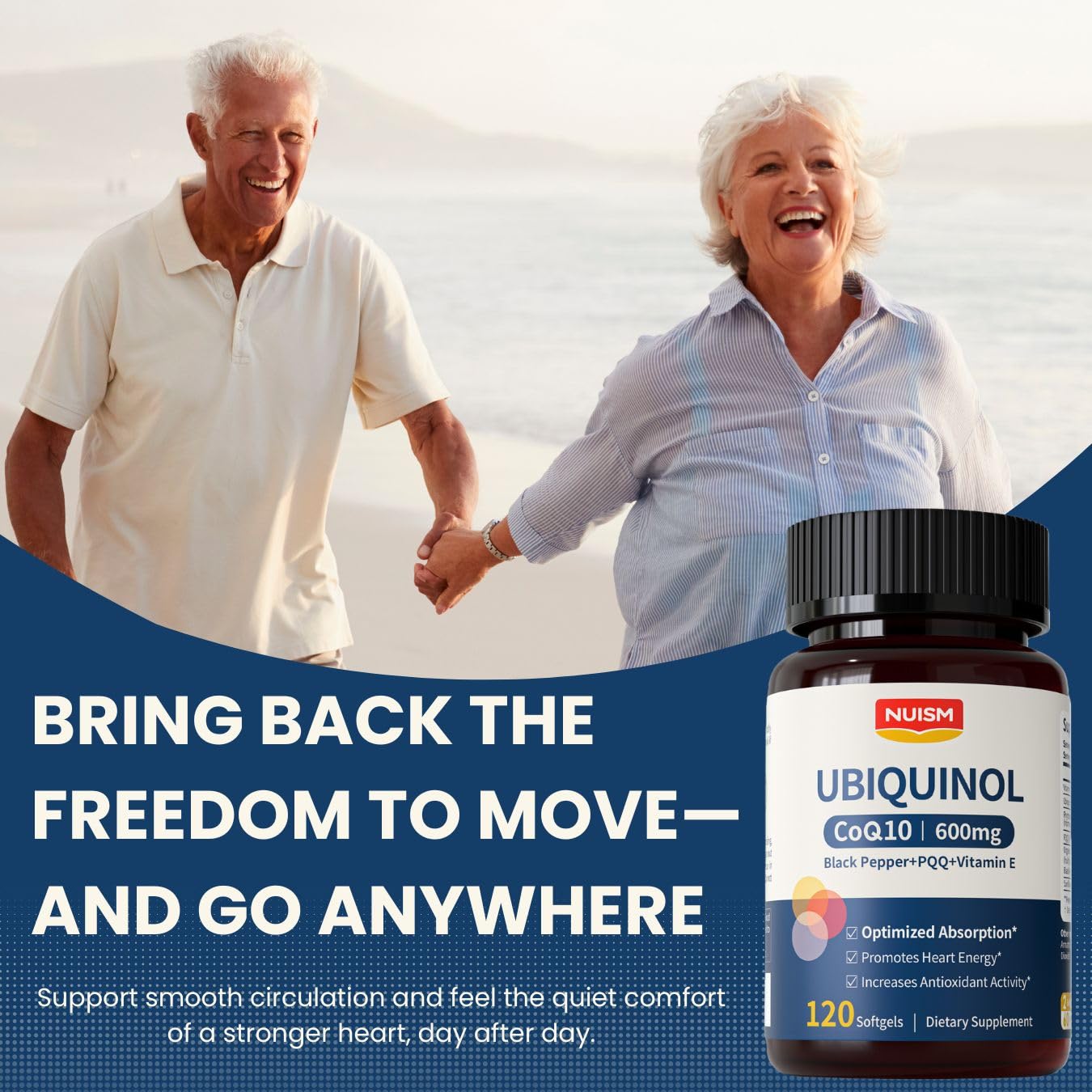 NUISM CoQ10 heart health symbol to indicate cardiovascular support potential