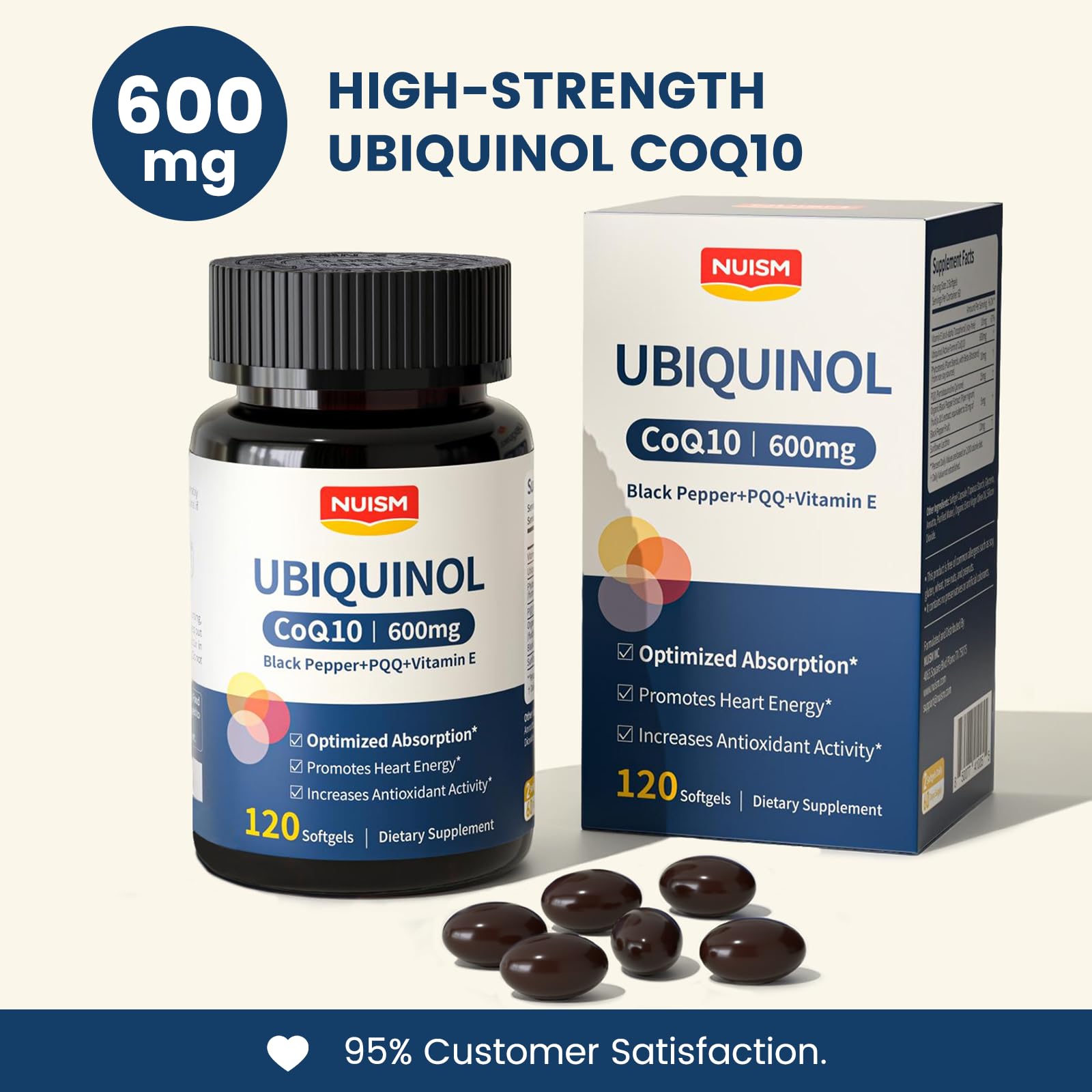 NUISM CoQ10 with sunflower lecithin promotes easier absorption for daily energy support