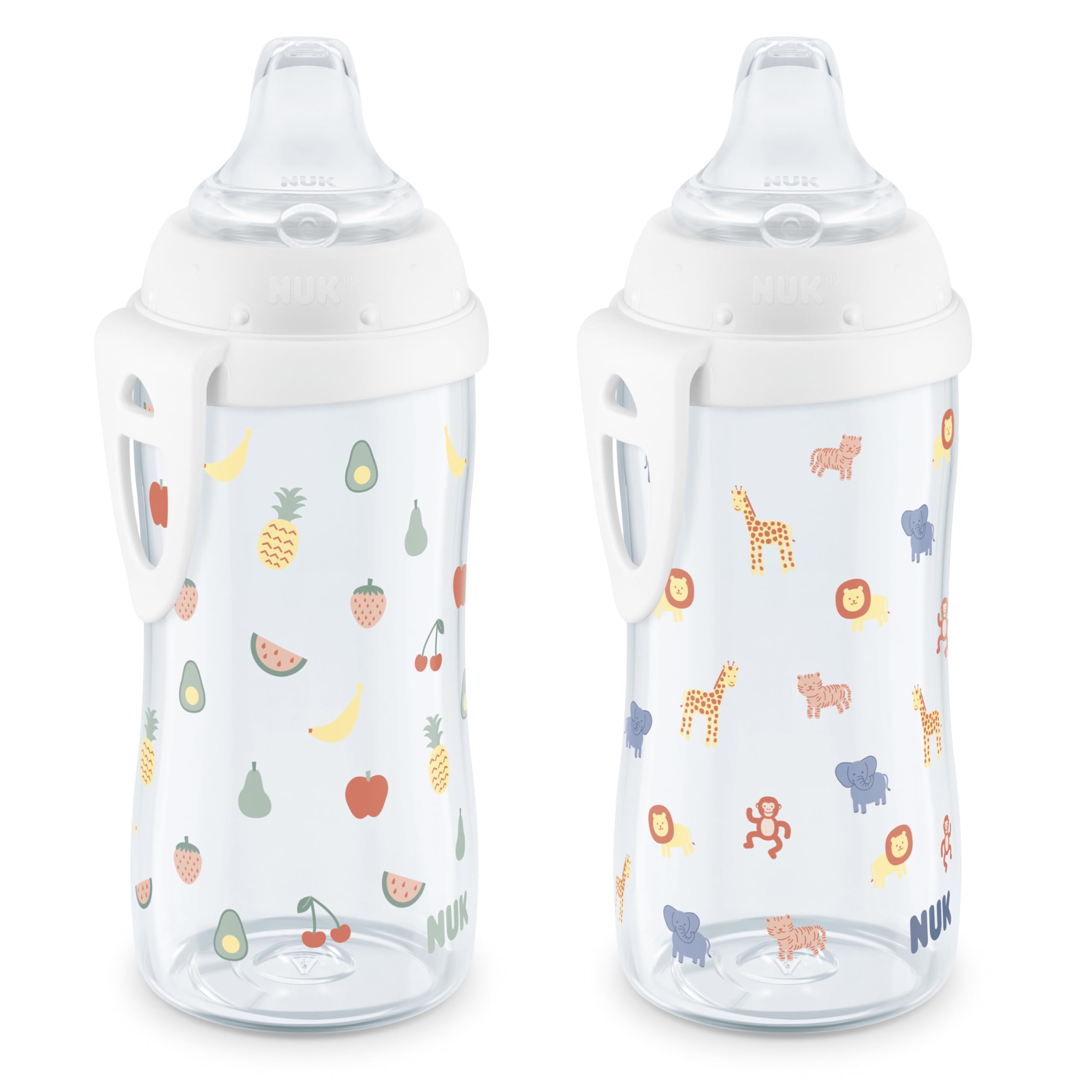 NUK Active Cup with fruits and animals design, 10oz, two-pack, ideal for on-the-go hydration