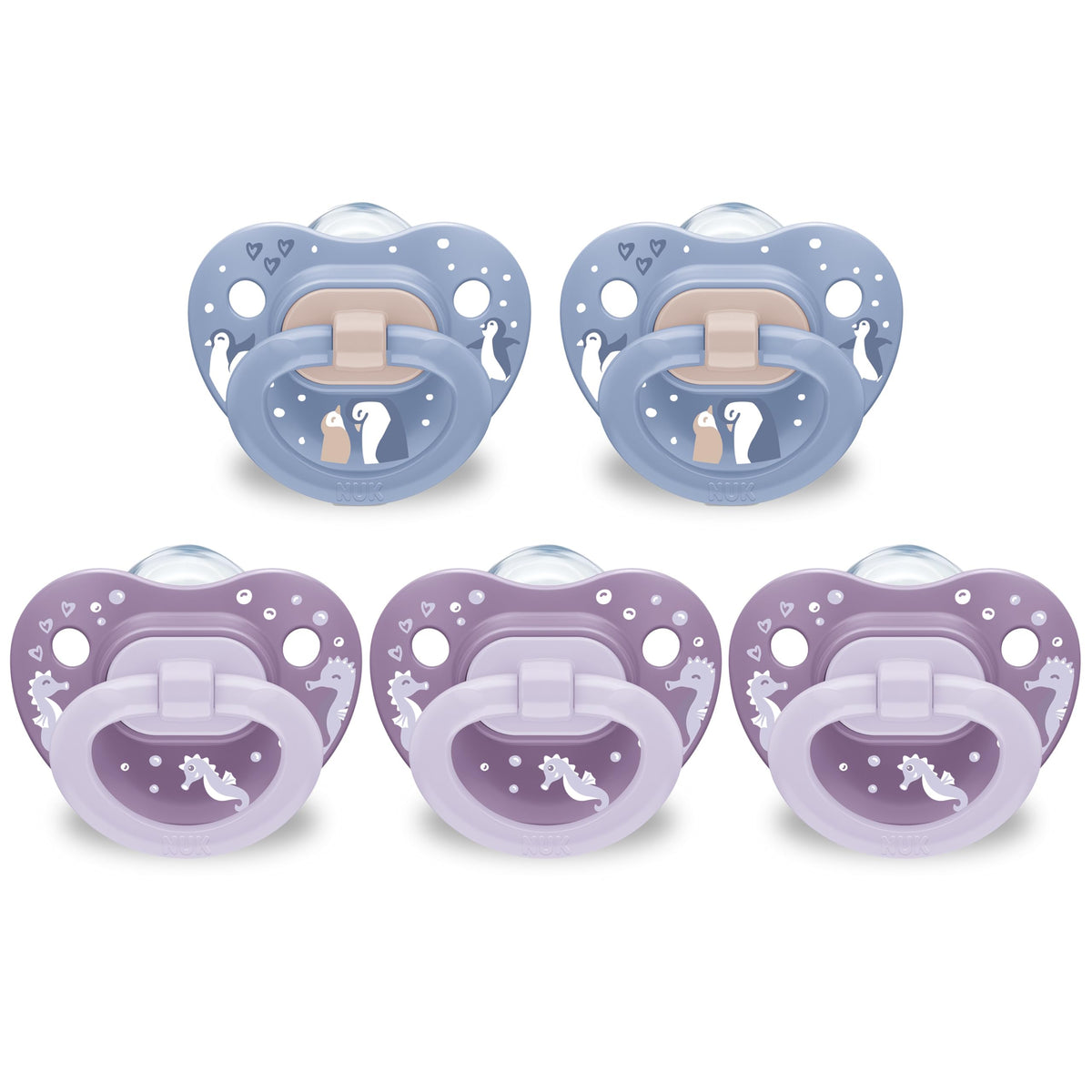 NUK First Choice classic orthodontic pacifier 6-18 months, purple and blue, five-pack for natural oral development