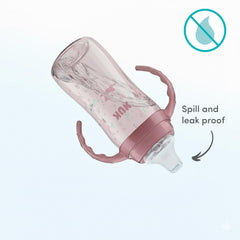 NUK soft spout image demonstrates gentle contact on teeth and gums for comfortable sipping.