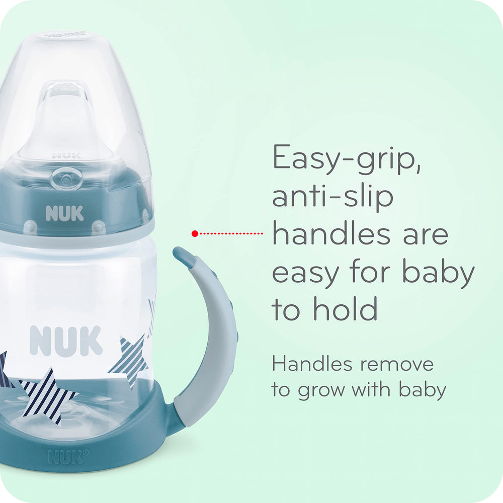 NUK Learner Cup air vent reduces swallowed air while sipping.