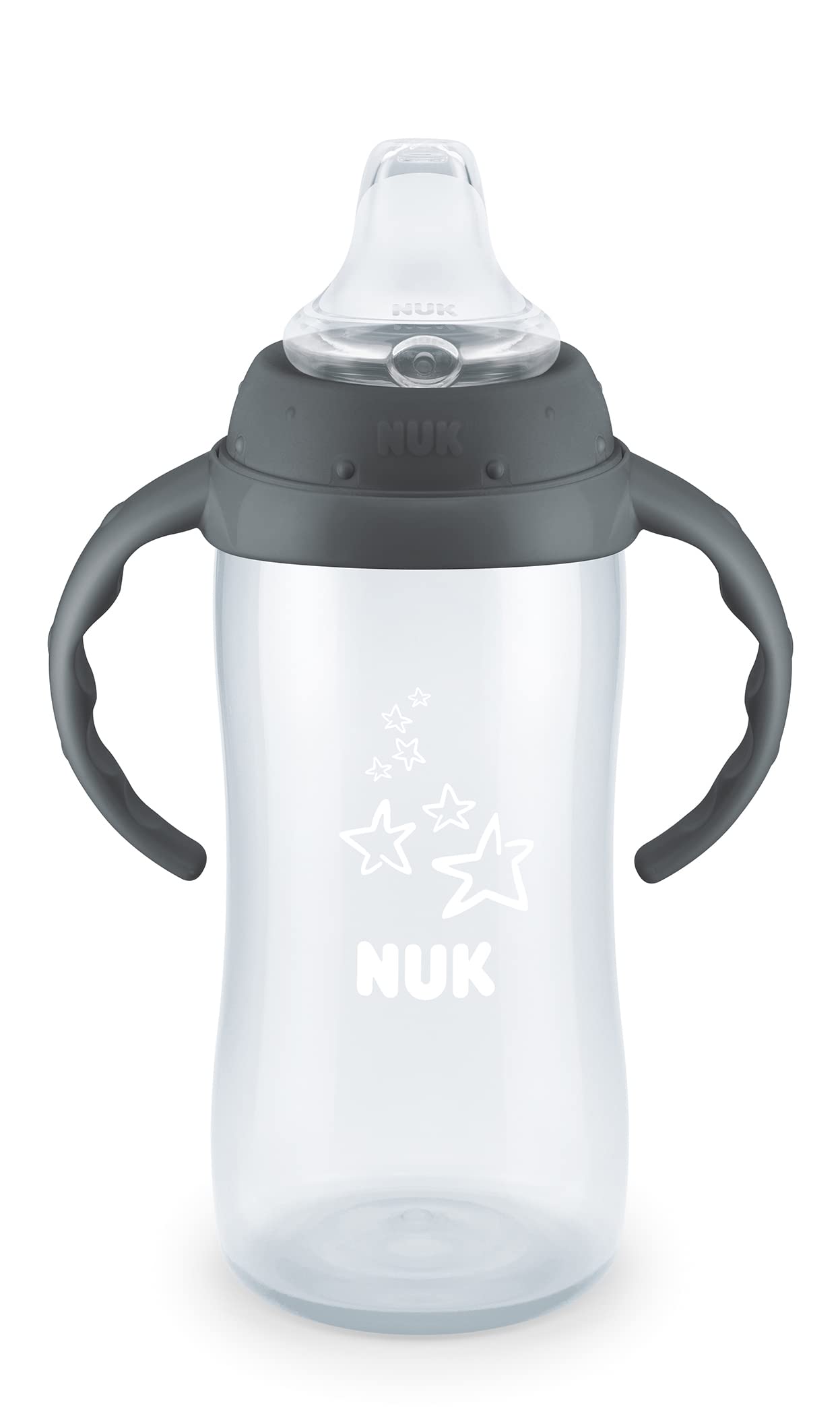 NUK Learner Cup with spill-proof spout promotes mess-free transitions.