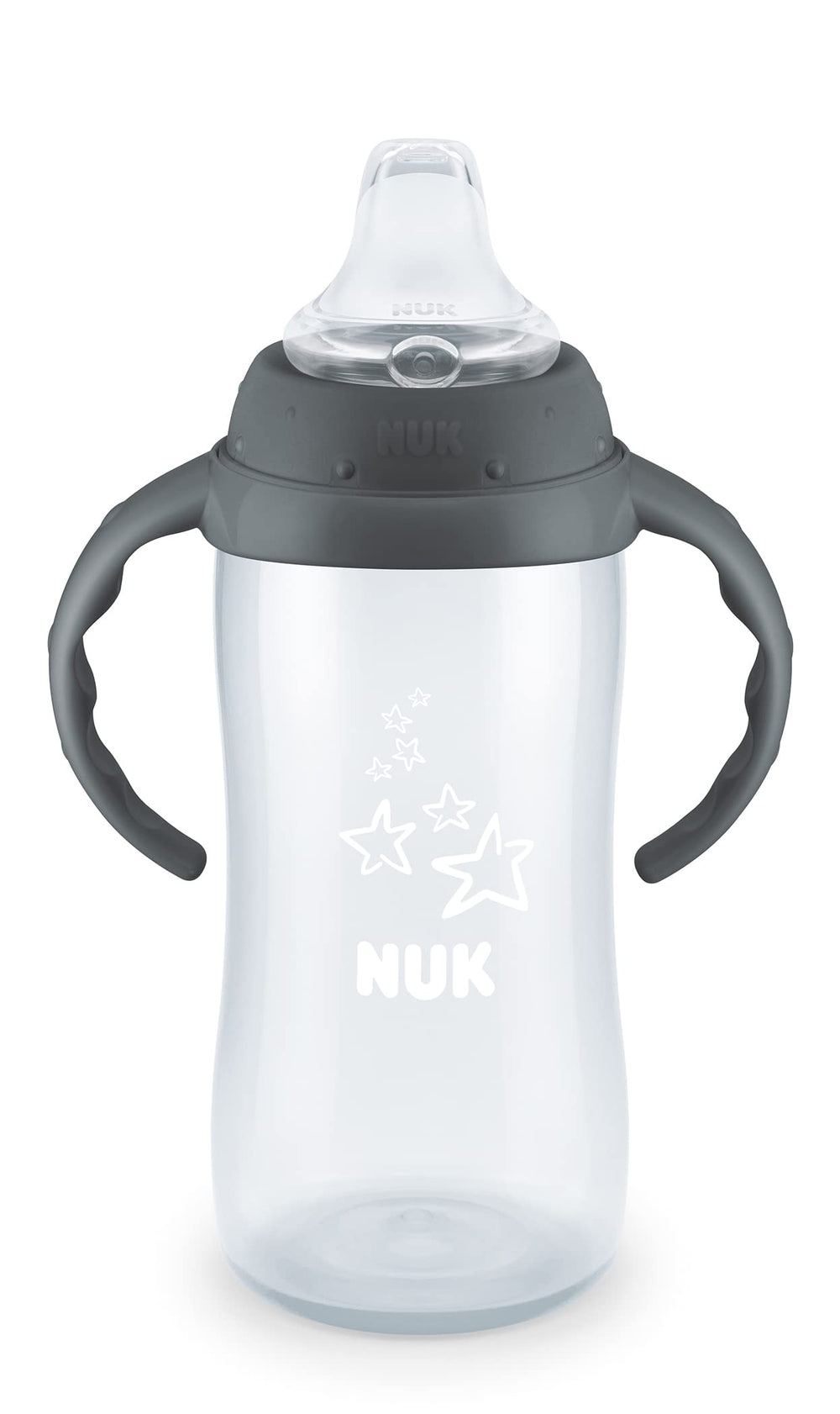NUK Learner Cup with spill-proof spout promotes mess-free transitions.