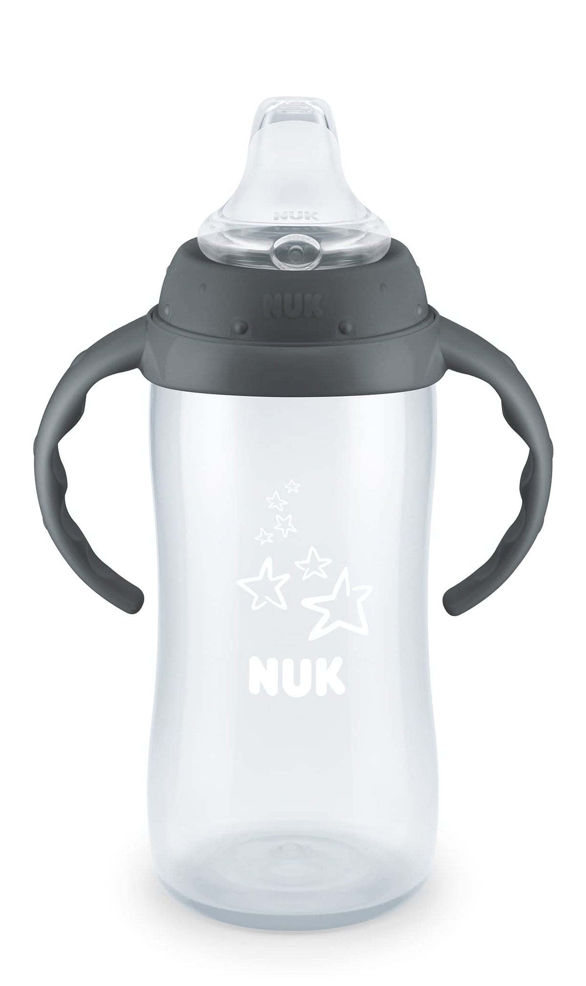 NUK Learner Cup with spill-proof spout promotes mess-free transitions.
