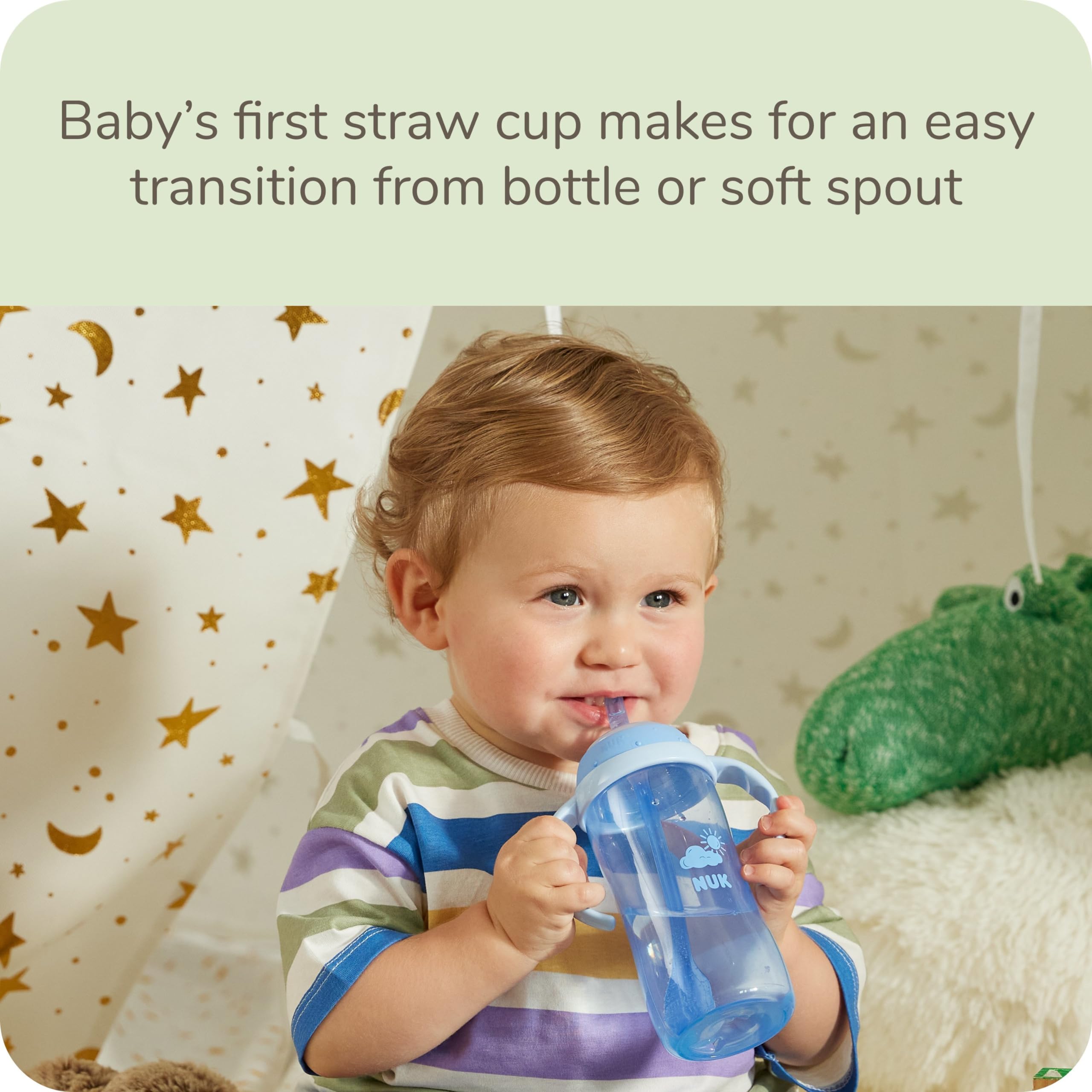 NUK Learner Straw Cup soft straw gentle on gums.