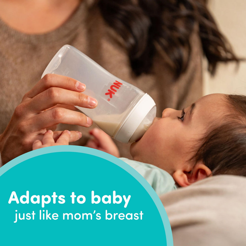 NUK Perfect Match anti-colic vent system minimizes air intake