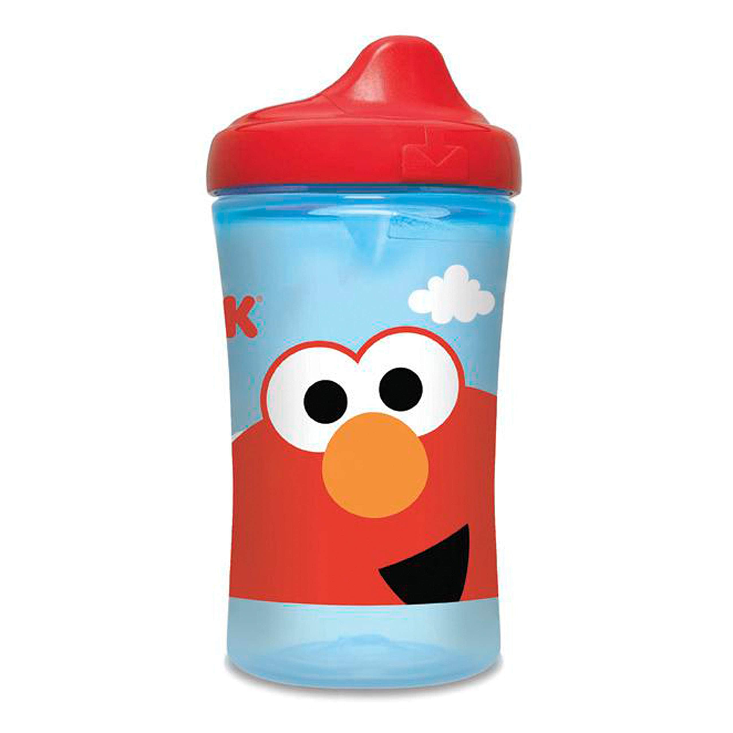 NUK Sesame Street cup features a built-in flow-control valve for easy sipping.