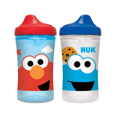 NUK Sesame Street hard spout cup 10oz, two-pack, leak-proof for independent sipping.