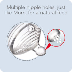 NUK Simply Natural glass bottle 4 oz highlights slow-flow nipple for comfortable feeds