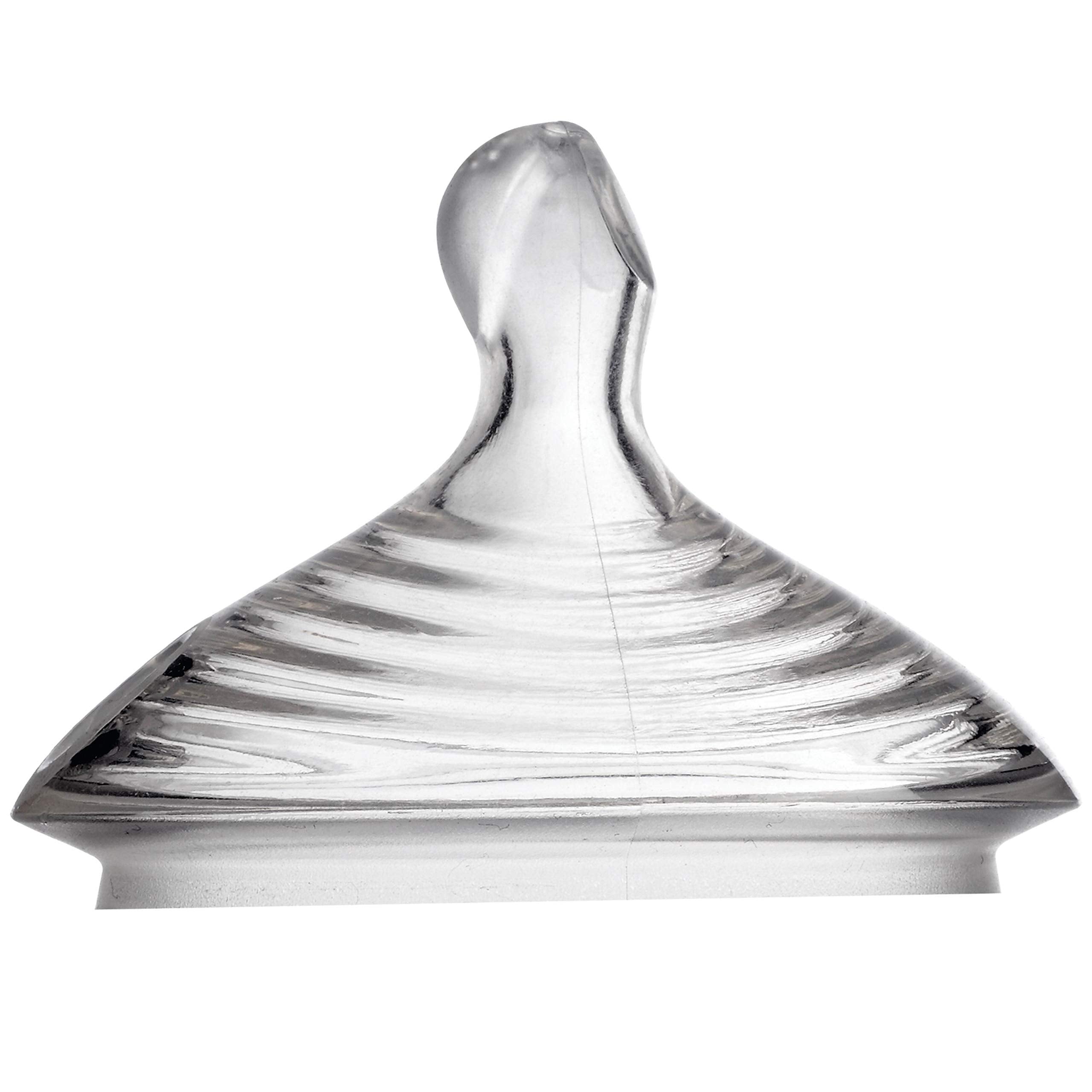 NUK Simply Natural nipple holes showcase flow options for different feeding speeds.