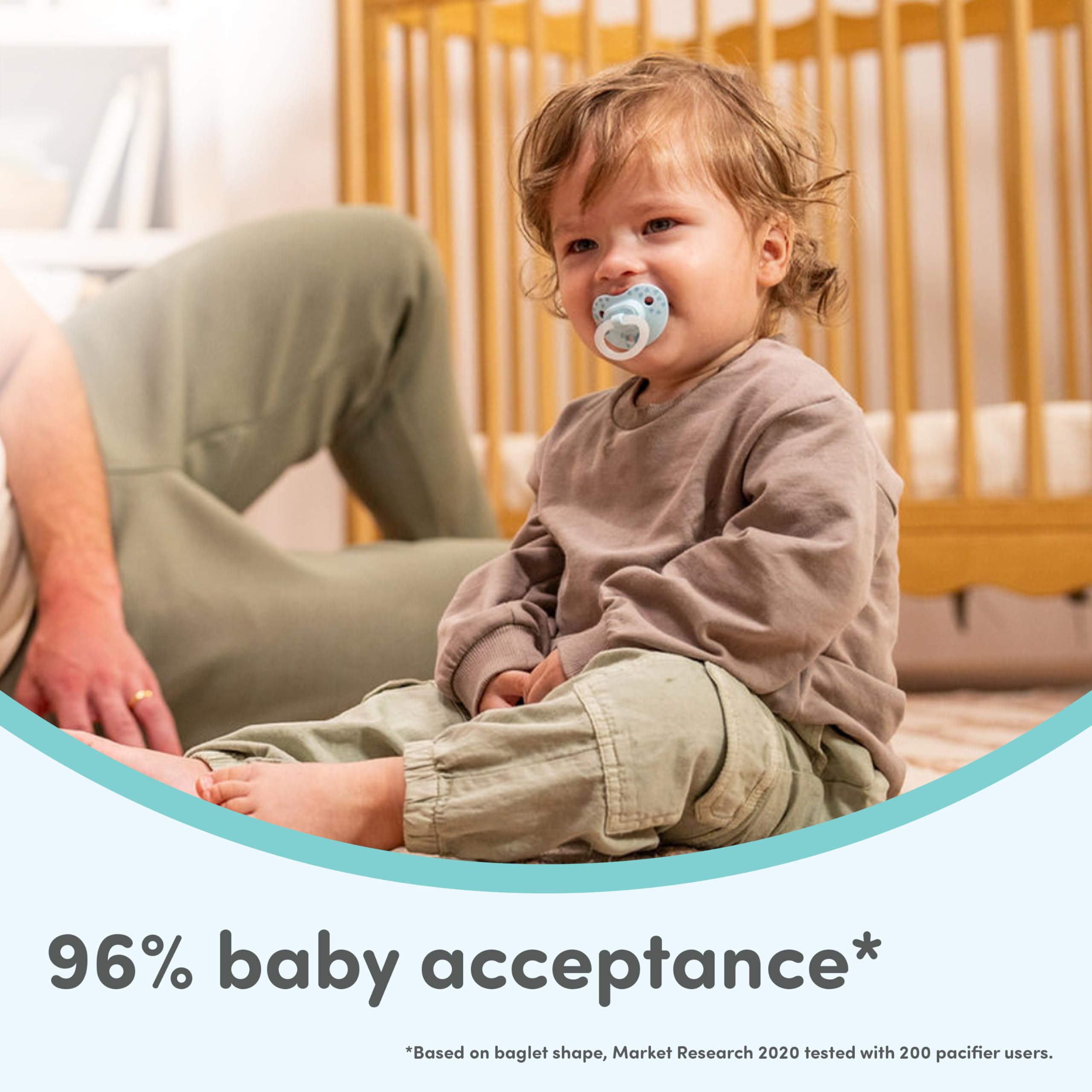 NUK unique nipple fits baby's palate for natural sucking motion.