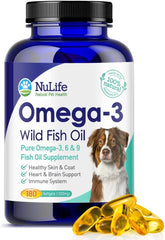 NuLife Pure Omega-3 for dogs bottle pouring shows easy daily supplementation for joints