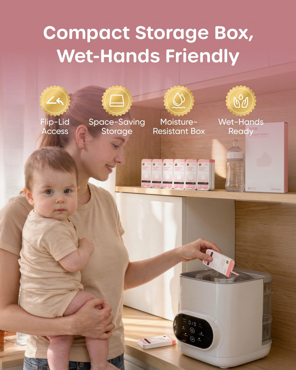 Nuliie tablets removing milk residue odors from bottles.