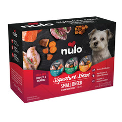 Nulo Signature Stews small-breed shredded meat in broth boosts hydration and flavor.
