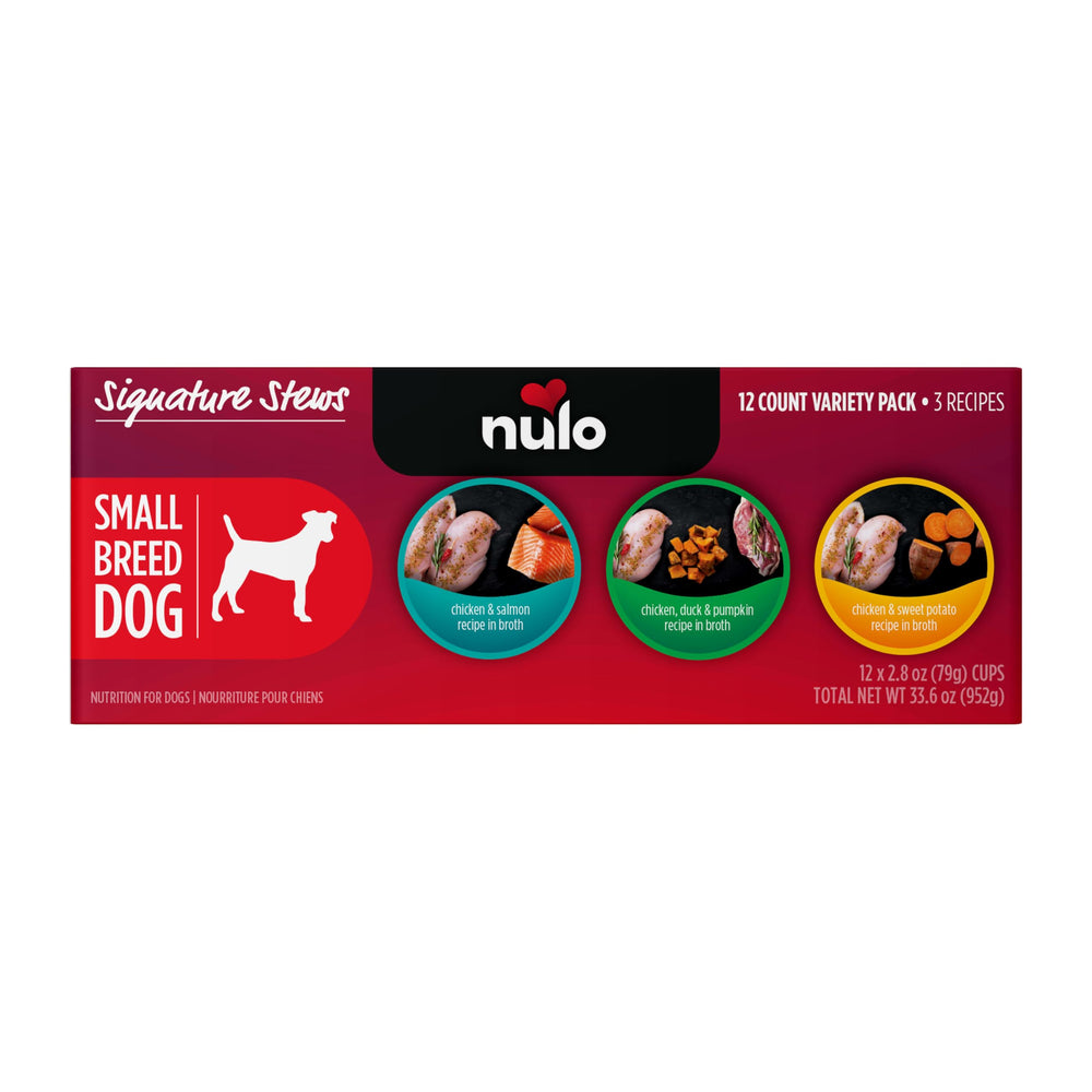 Nulo Signature Stews small-breed travel-friendly can packaging for trips.
