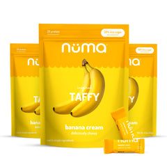 Numa Banana Taffy packaging emphasizes real ingredients for a cleaner candy option.