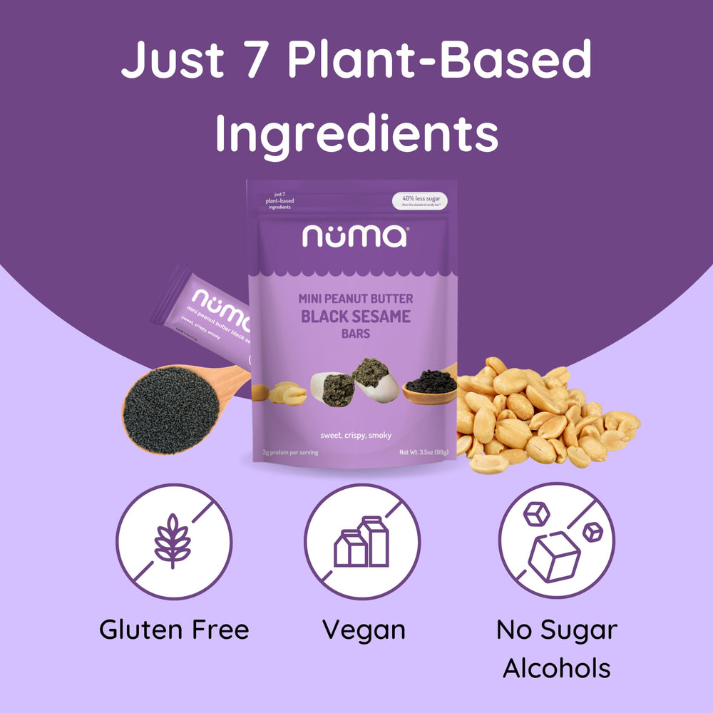 Numa Mini Peanut Butter Black Sesame Bar at desk offers quick, satisfying energy.