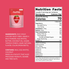 Close-up of Numa Taffy Candy chew texture with strawberry creme.