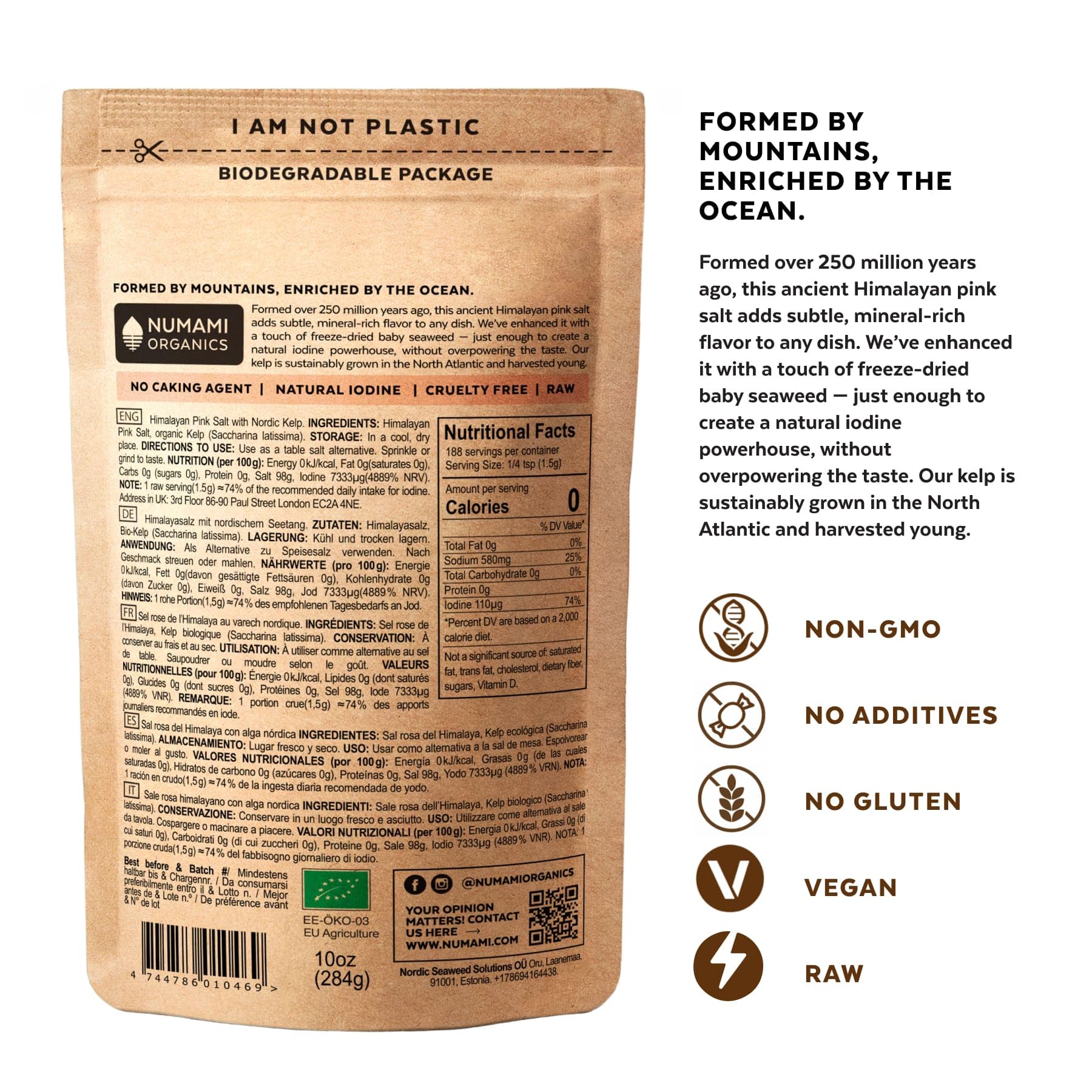 Numami plastic-free packaging showcased for eco-friendly kitchen storage and easy handling.