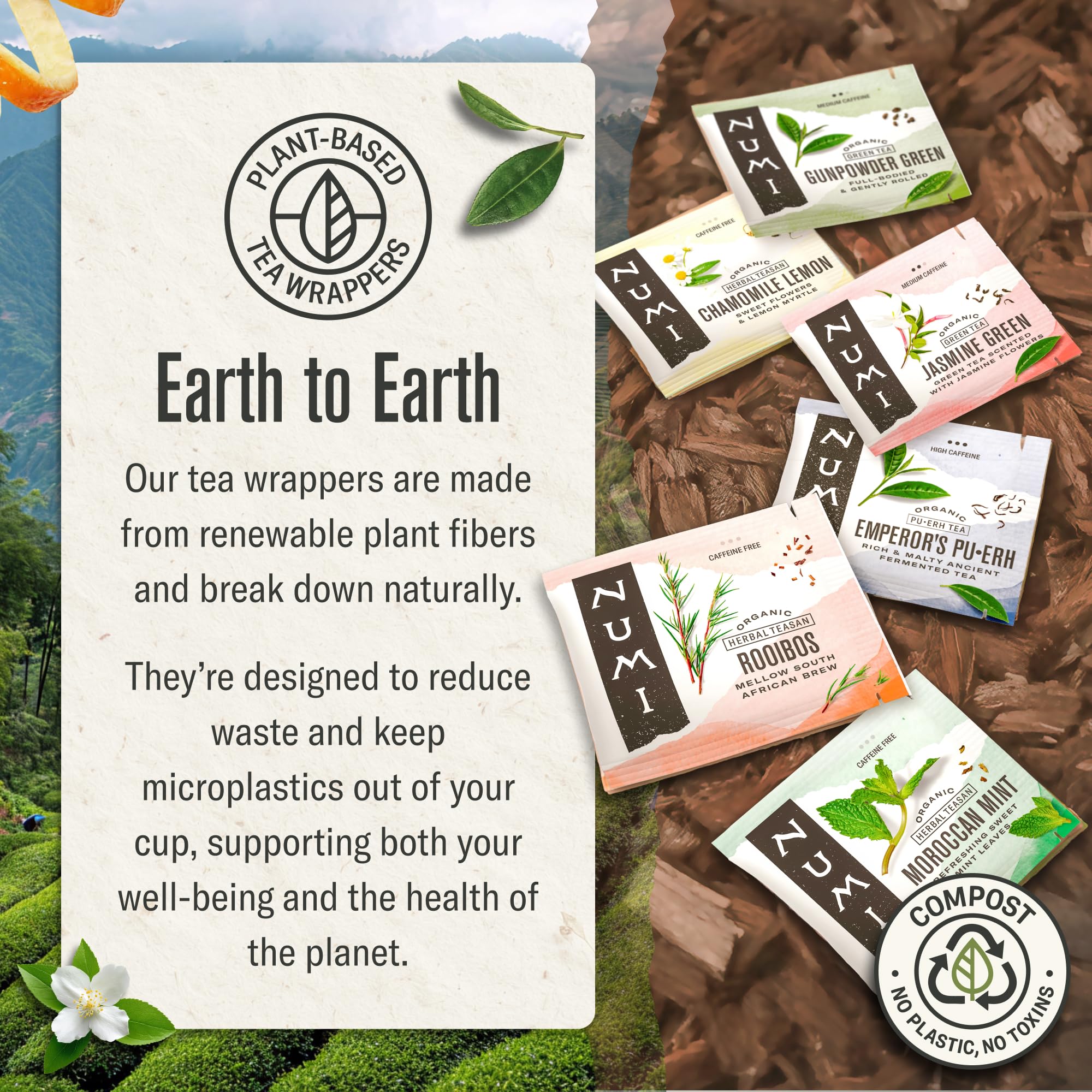 Numi Organic seal on packaging confirms trusted organic ingredients.