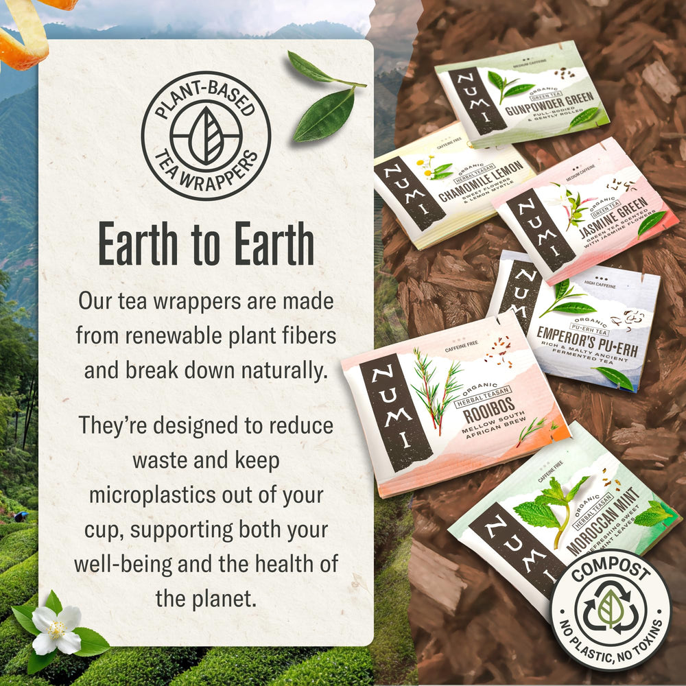 Numi Organic seal on packaging confirms trusted organic ingredients.