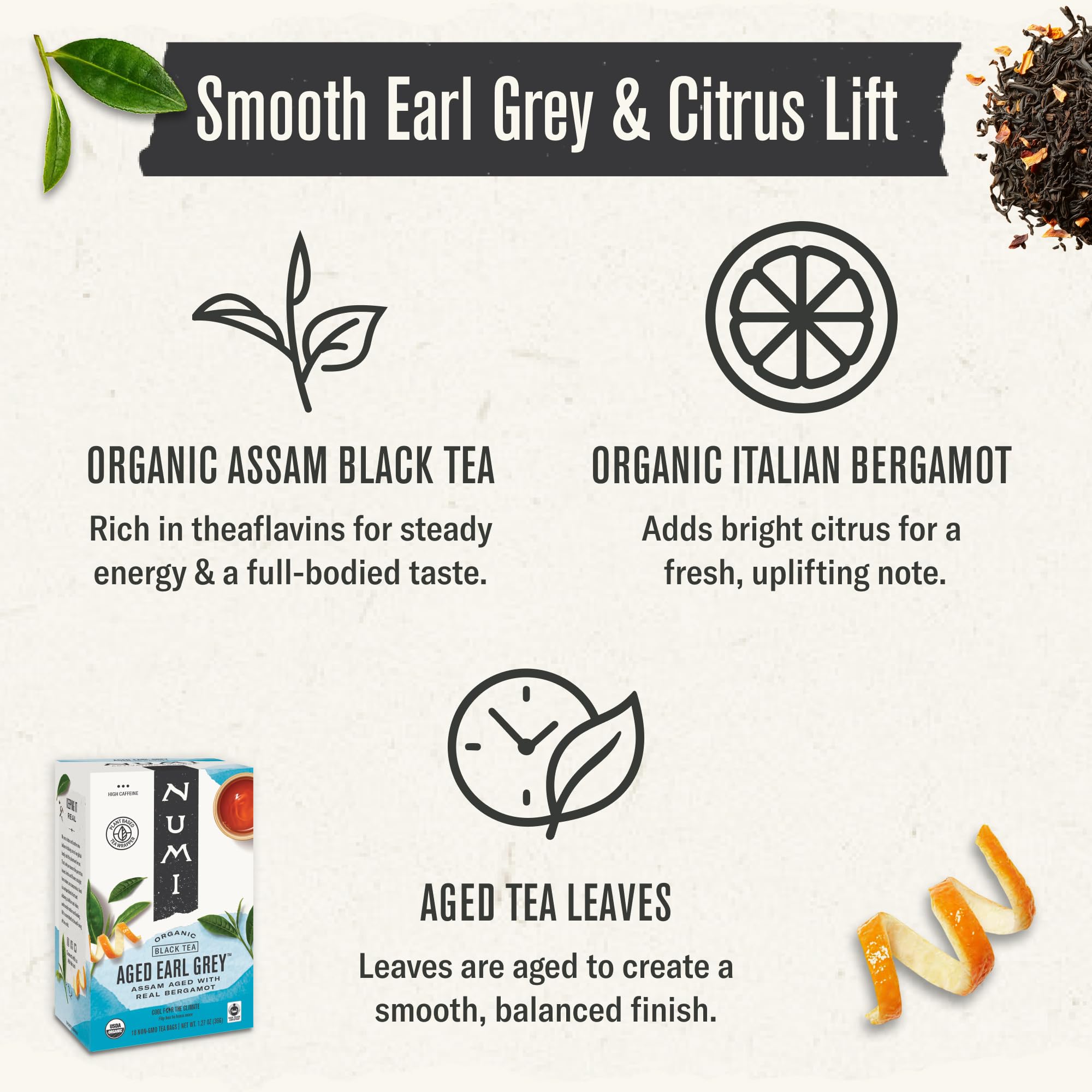 Numi eco-friendly plant-based tea bags supporting sustainable tea rituals.
