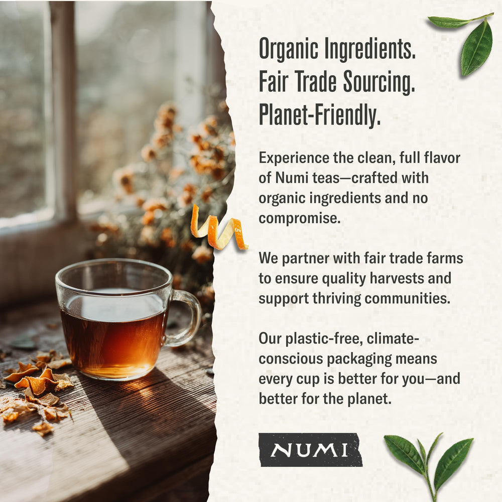 Numi tea served hot or iced, showing versatile serving options.