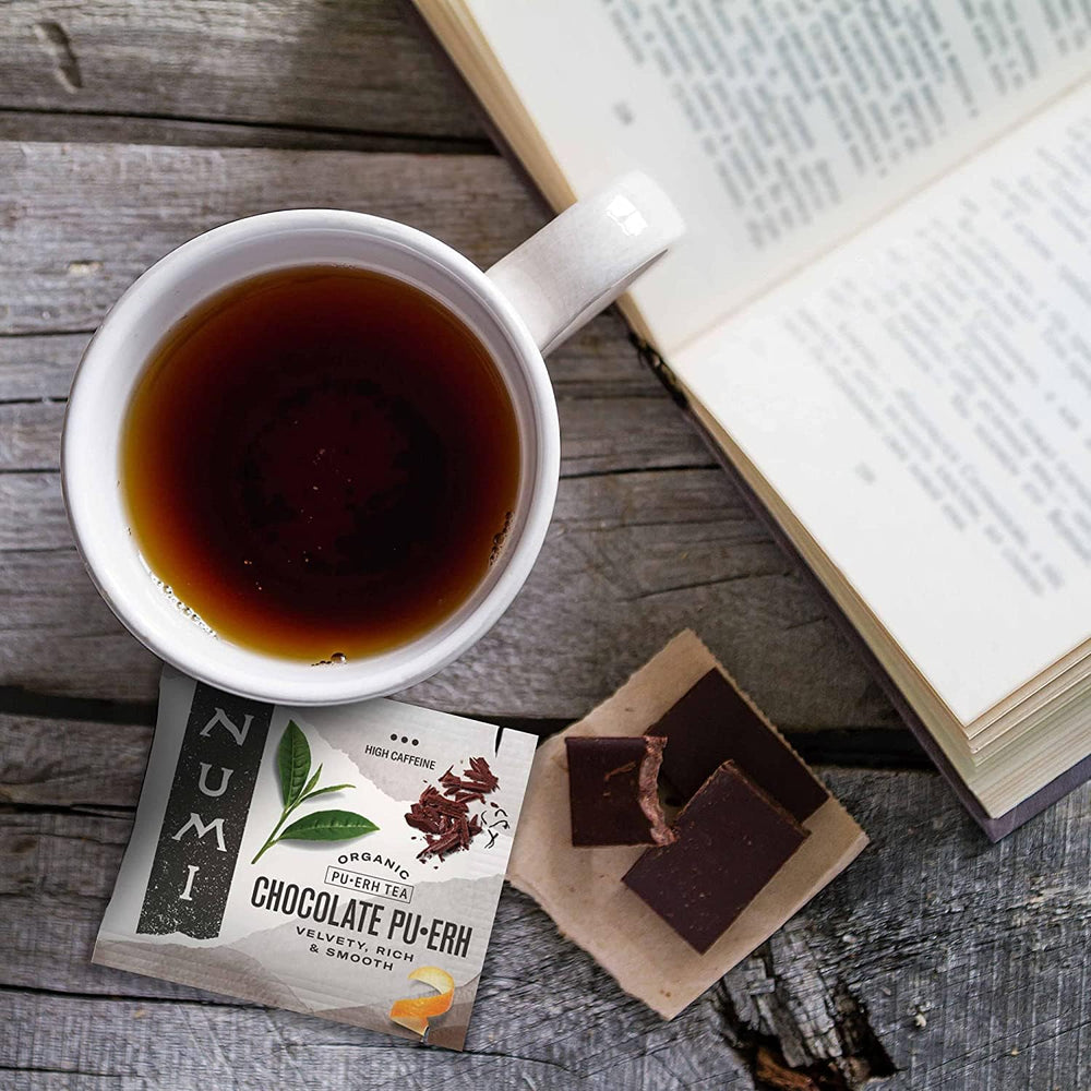 Numi orange peel adds bright citrus notes for balanced sweetness.